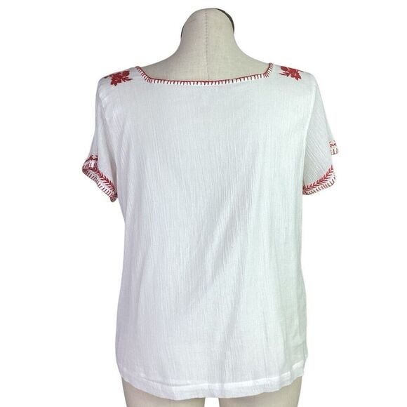 Garnet Hill Top Women 16 White Red Floral Embroidered Square Neck Boho Blouse - Picture 4 of 5